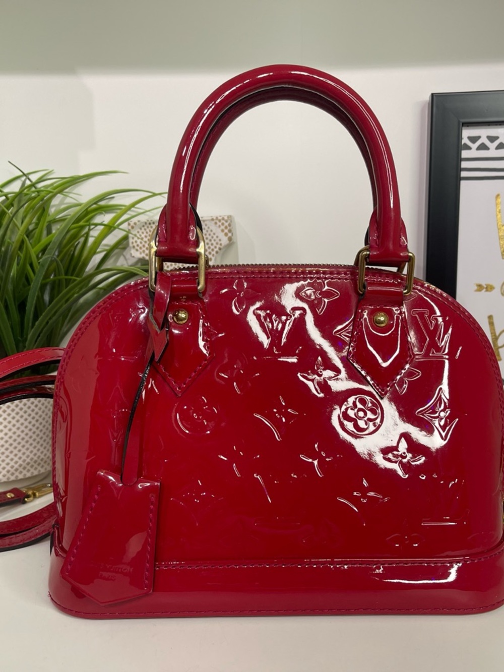 Louis Vuitton Red Vernis Patent Alma-Style Satchel